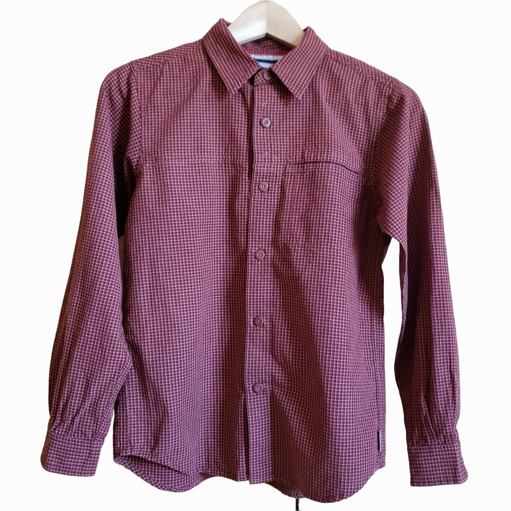 Columbia Boy's Plaid Brown Button Down Long Sleeve Shirt Youth Medium